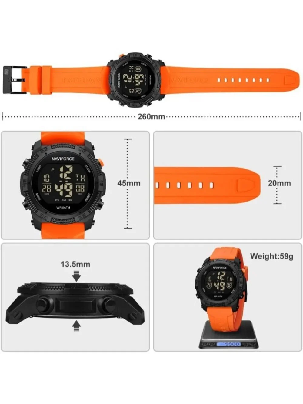 Unisex Orange Analog Quartz Rubber Strap Sports Waterproof Digital Wrist Watch